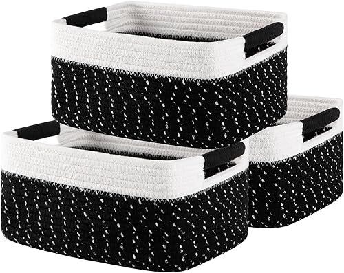 OIAHOMY Cestas tejidas de 12.8 x 9 x 5.5 pulgadas para almacenamiento, cestas de almacenamiento para estantes, juego de 3 cestas de cuerda de