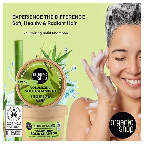Miniatura 4 de Organic Shop Barra de champú sólido voluminizador de bambú y ceniza volcánica, 100% vegano y orgánico, sin parabenos y 0% conservantes, ecológico y