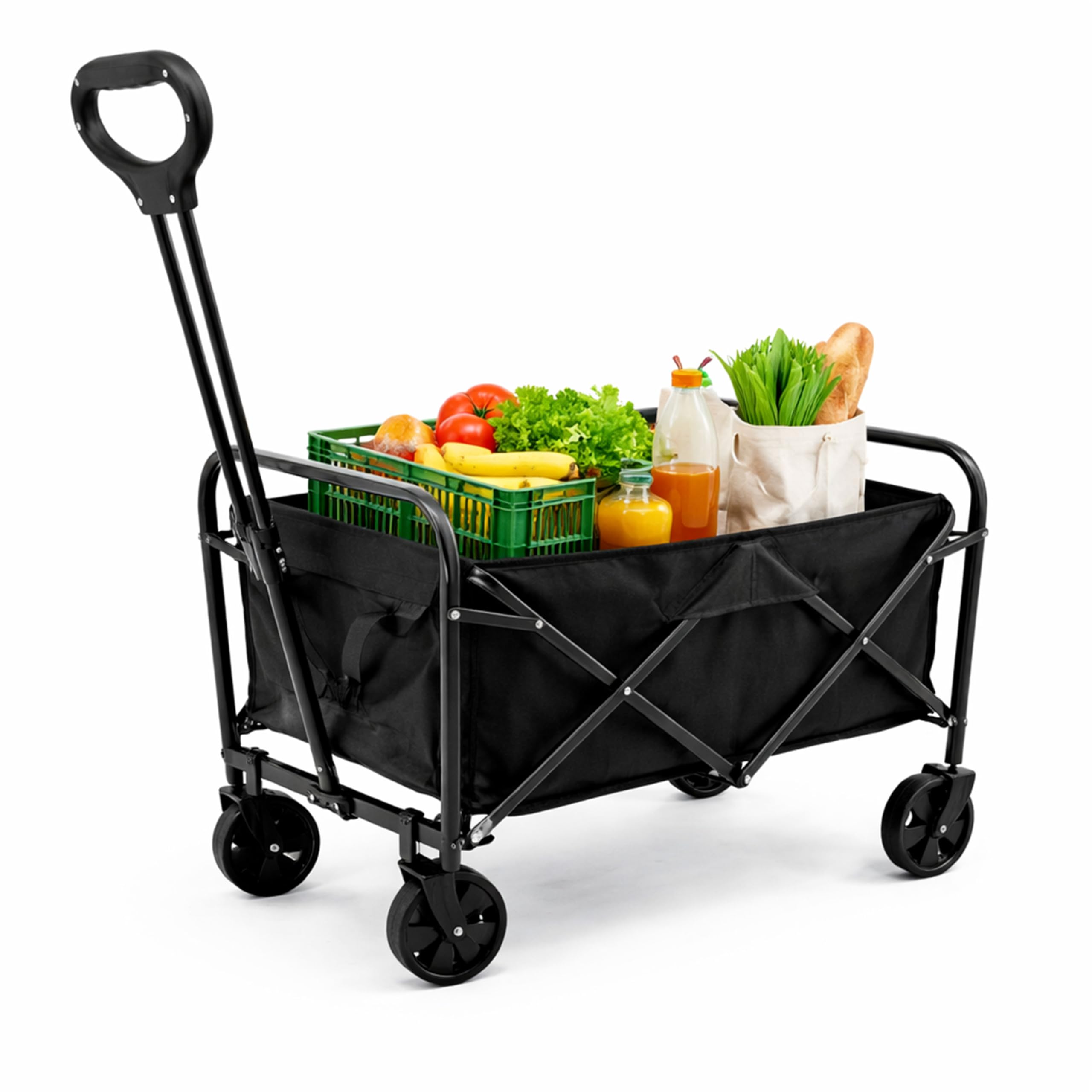 Chariot Pliable Noir 75 x 45 x 86 cm - Chariot Utilitaire Pliable avec Tissu Oxford 600D Durable - Poignée réglable - avec 2 Porte-gobelets - Idéal pour Le Plage