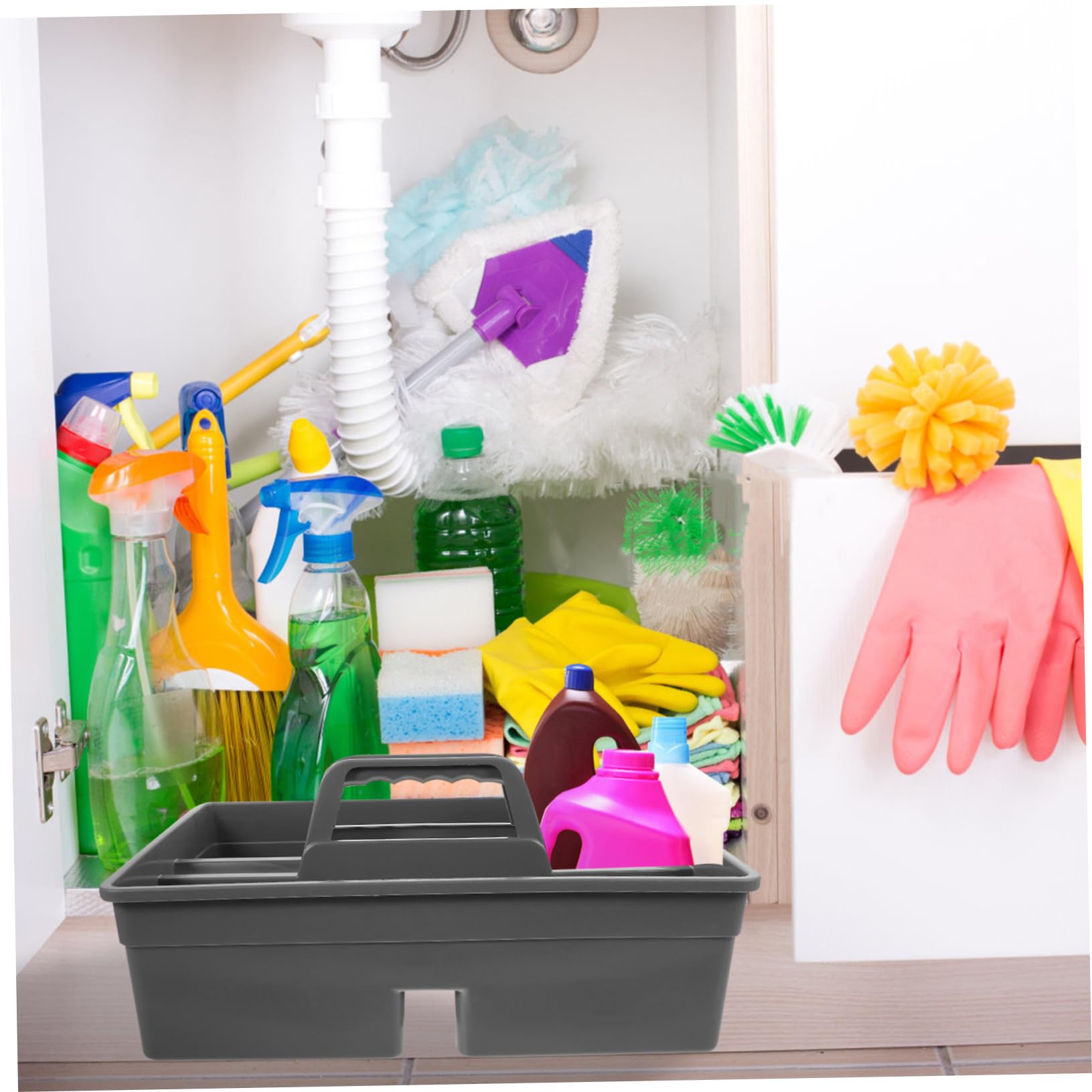 Mikinona Organizzatore Portatile per Utensili di Pulizia in Pp con Manico, Contenitore per Prodotti di Pulizia per Bagno e Casa, per Pulire i Servizi Igienici