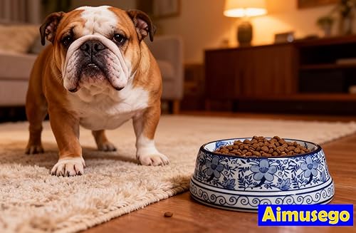 Miniatura 3 de Aimusego Plato chino de cerámica azul de 6.7 pulgadas para alimentos y agua para perros pequeños y medianos/gatos, tazón antideslizante de porcelana