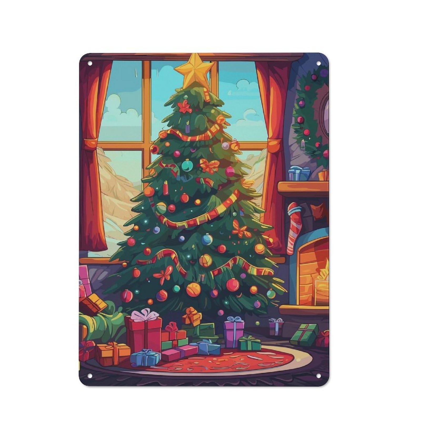 Junmoney Cozy Christmas Corner Metal Plaque 40X30cm With For Pub Or Café, Rustic Decor, For Pub Decor Enthusiasts