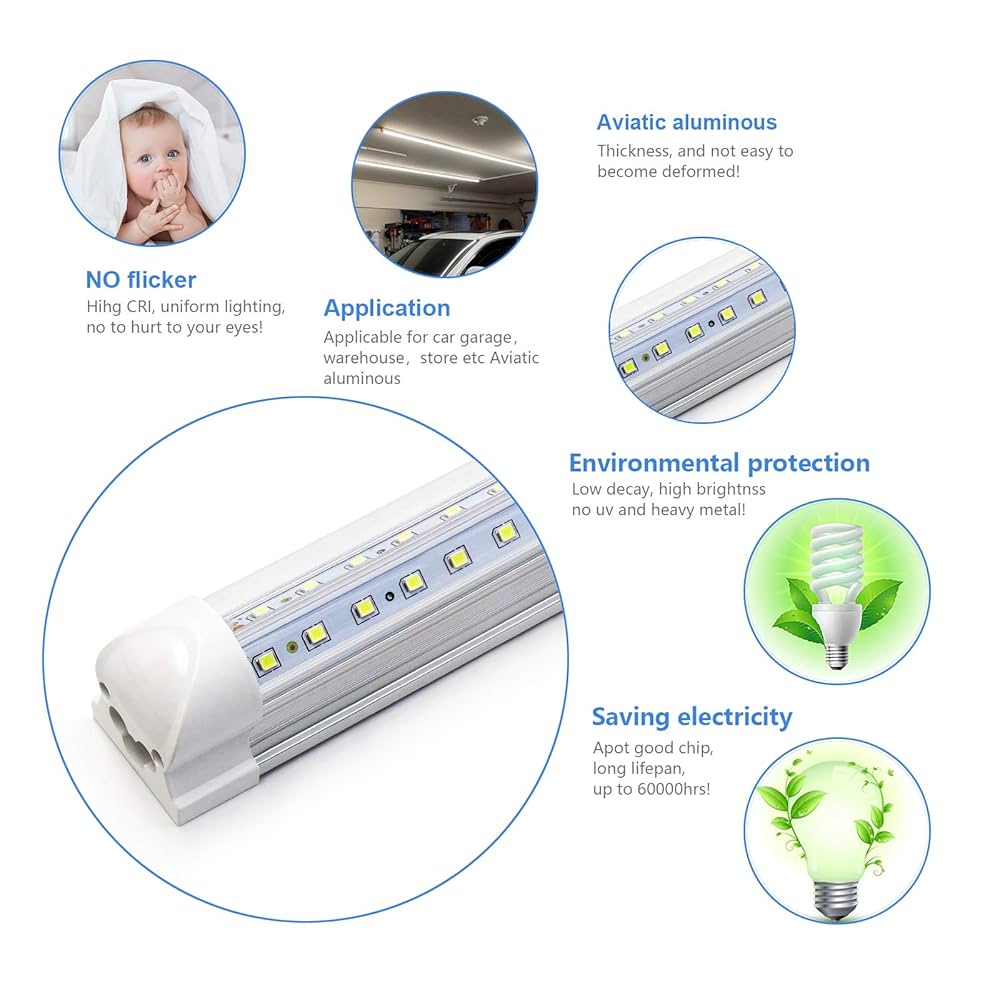 Phiwicsh 4FT T8 LED Shop Lights 10 Pack, 40W 5400LM 6500K, V