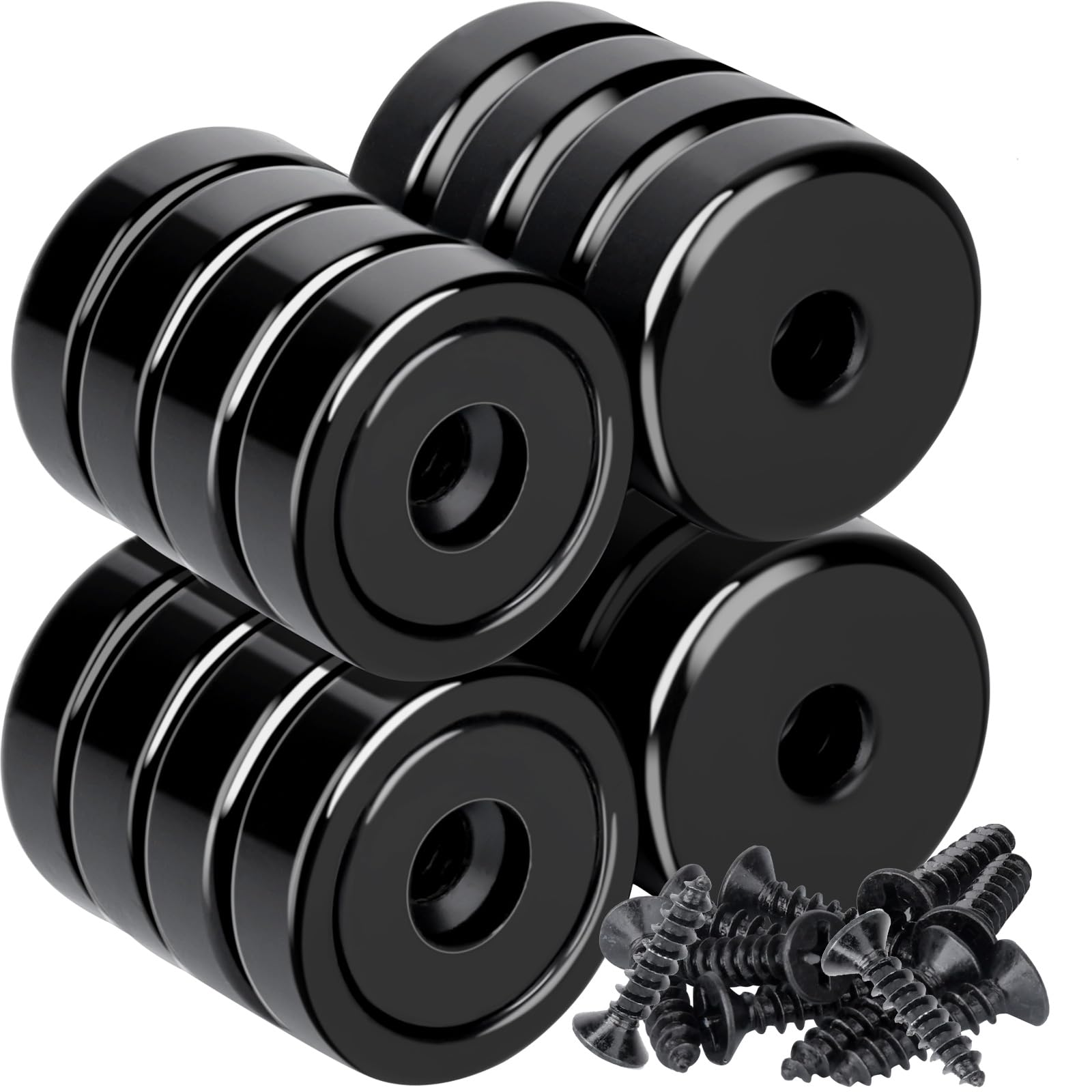 MIN CI Lot de 16 aimants ronds en néodyme de 20 mm - 15 kg - Noir - Extra puissants - Avec filetage - Petit aimant à visser