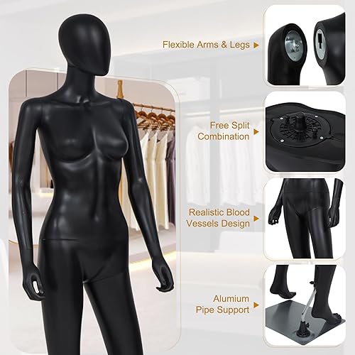 Miniatura 6 de Kinfant Juego de maniquí blanco para hombre y mujer negra, maniquí desmontable de cuerpo completo, 2 piezas de maniquíes ajustables con soporte para