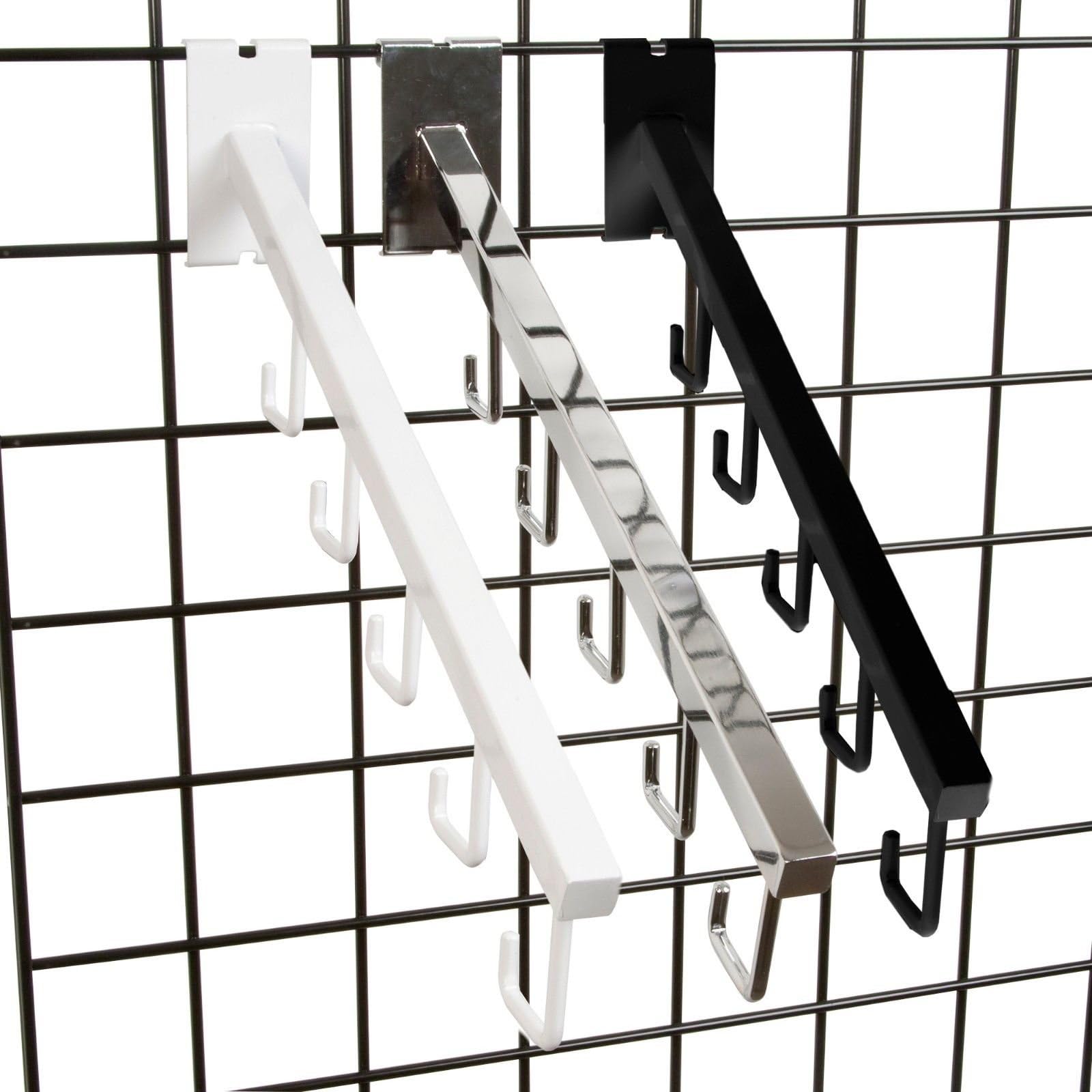 5 J Hook Gridwall Waterfall - 18" L Square Tube Faceout Hook for Grid Panels - Black - 5 Pack