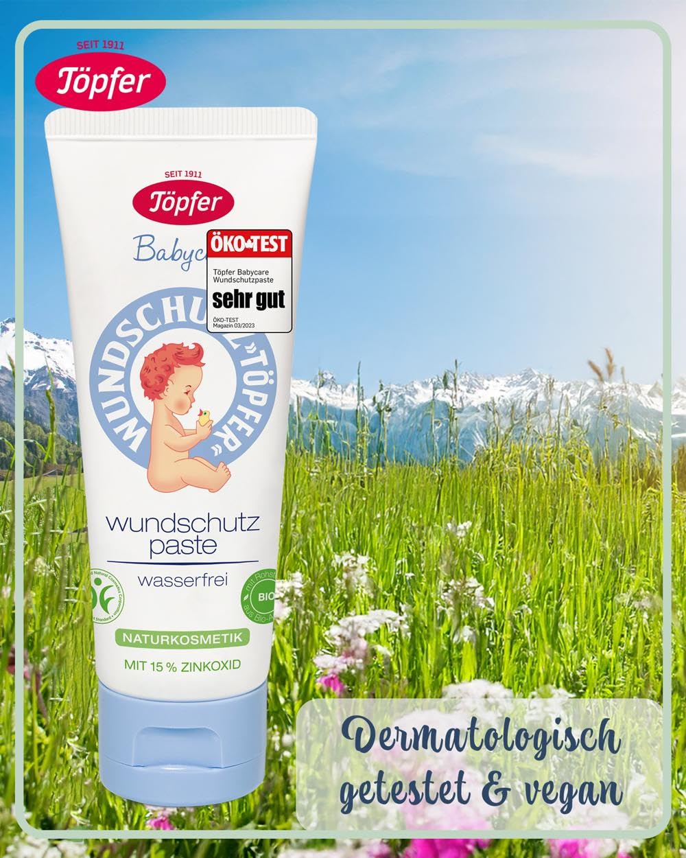 Töpfer Babycare Wundschutzpaste – Schutz & Pflege für den Windelbereich – mit 15% Zinkoxid, Bio-Calendula & Bio-Olivenöl – parfümfrei – 75ml