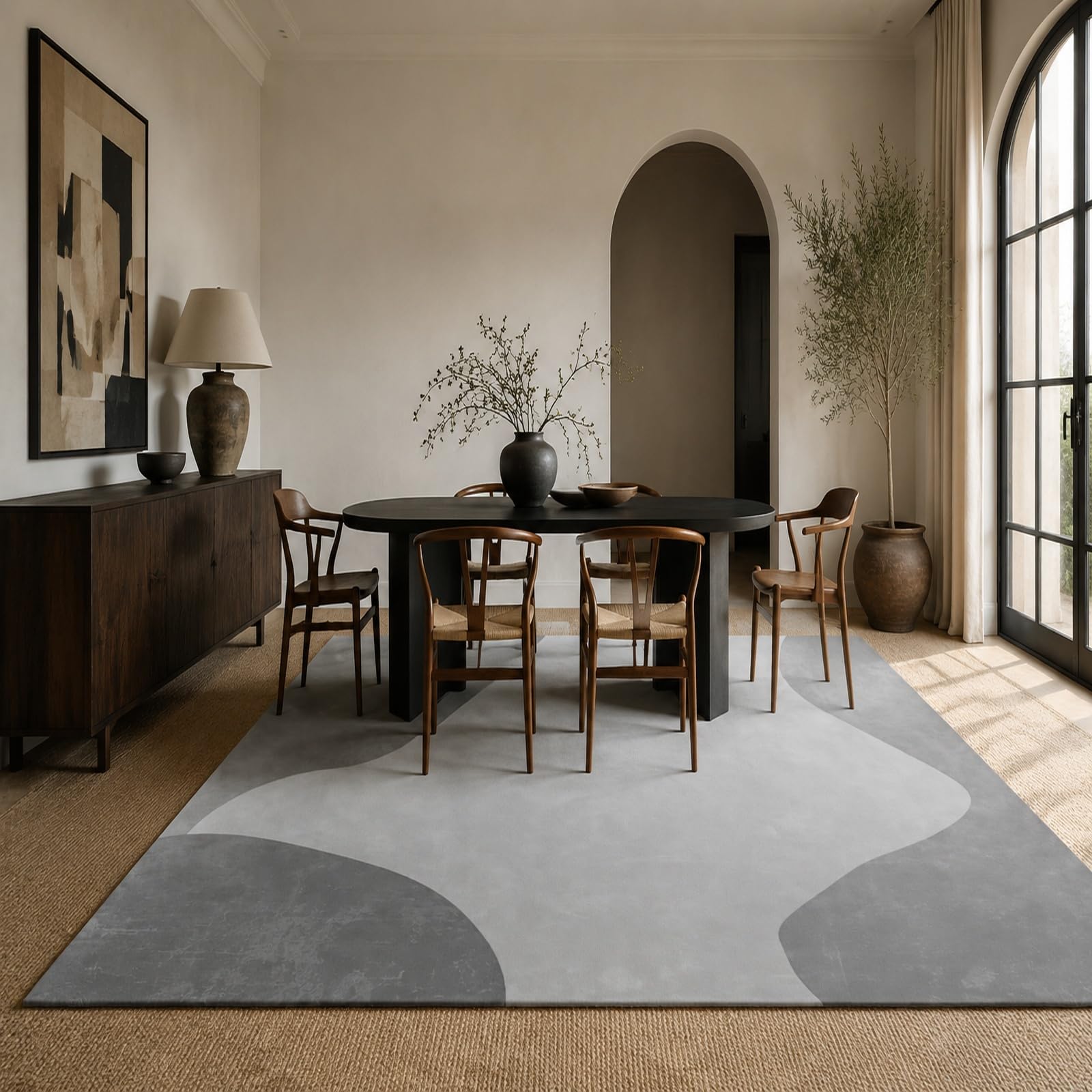 Tapis de salon gris abstrait 150x150 cm au design moderne raffiné