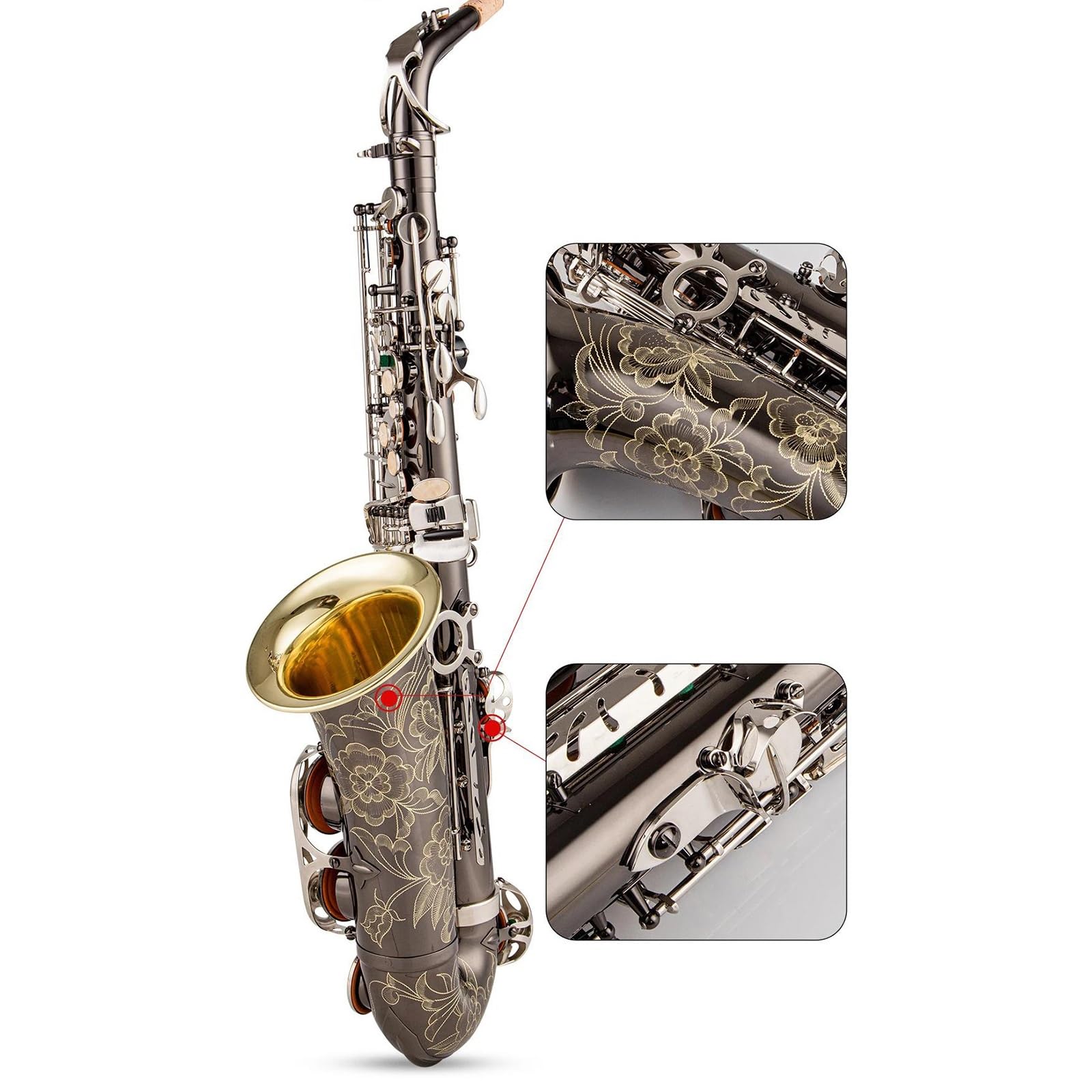 Saksofon Altowy I Tenorowy Czarny Niklowy Ustnik Do Saksofonu Srebrny Klucz Reed Neck Akcesoria Do Instrumentów Muzycznych profesjonalny Saksofon (Color : Alto saxophone)