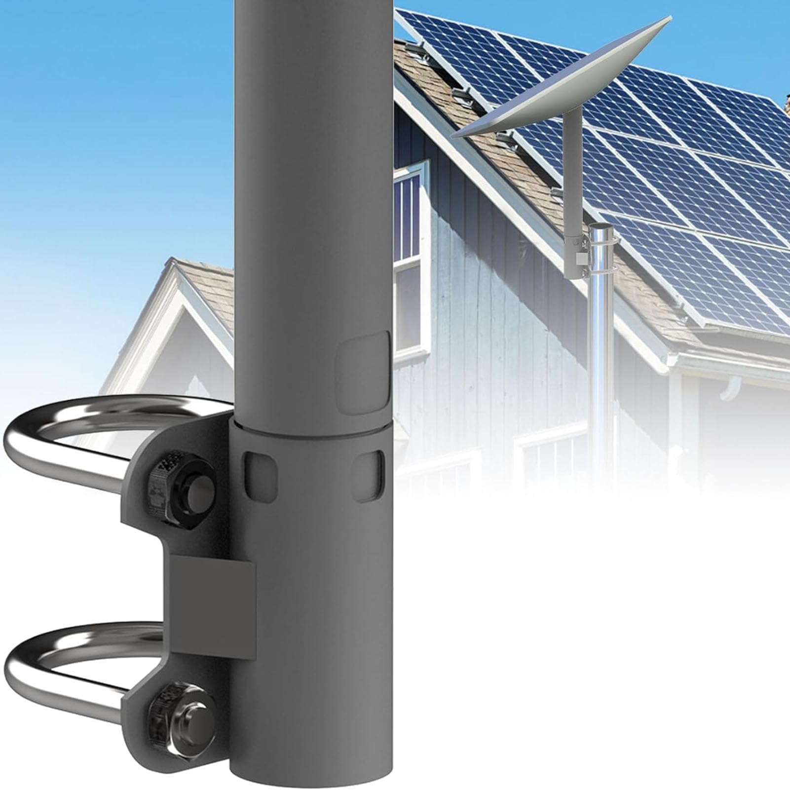 Aerial Mast Pipe Bracket, U Shape Stainless Steel 30mm to 50mm Adjustable Antenna Mast Wall Mount Adapter, Horizontal Vertical Poles