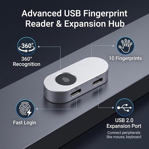 Dpofirs 360° Touch Biometric Fingerprint Reader USB