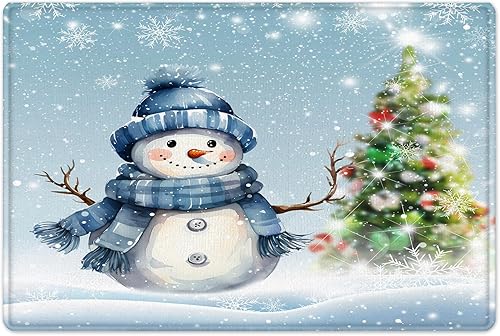 Miniatura 7 de Juego de cortina de ducha de muñeco de nieve azul con árbol de Navidad y copo de nieve en la escena de la nieve, juego de cortinas de ducha con