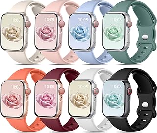 Mastten 8 Pack Sport Straps Compatible with Apple Watch Straps 38mm 40mm 41mm 42mm for Women Men, Soft Silicone Replacemen...