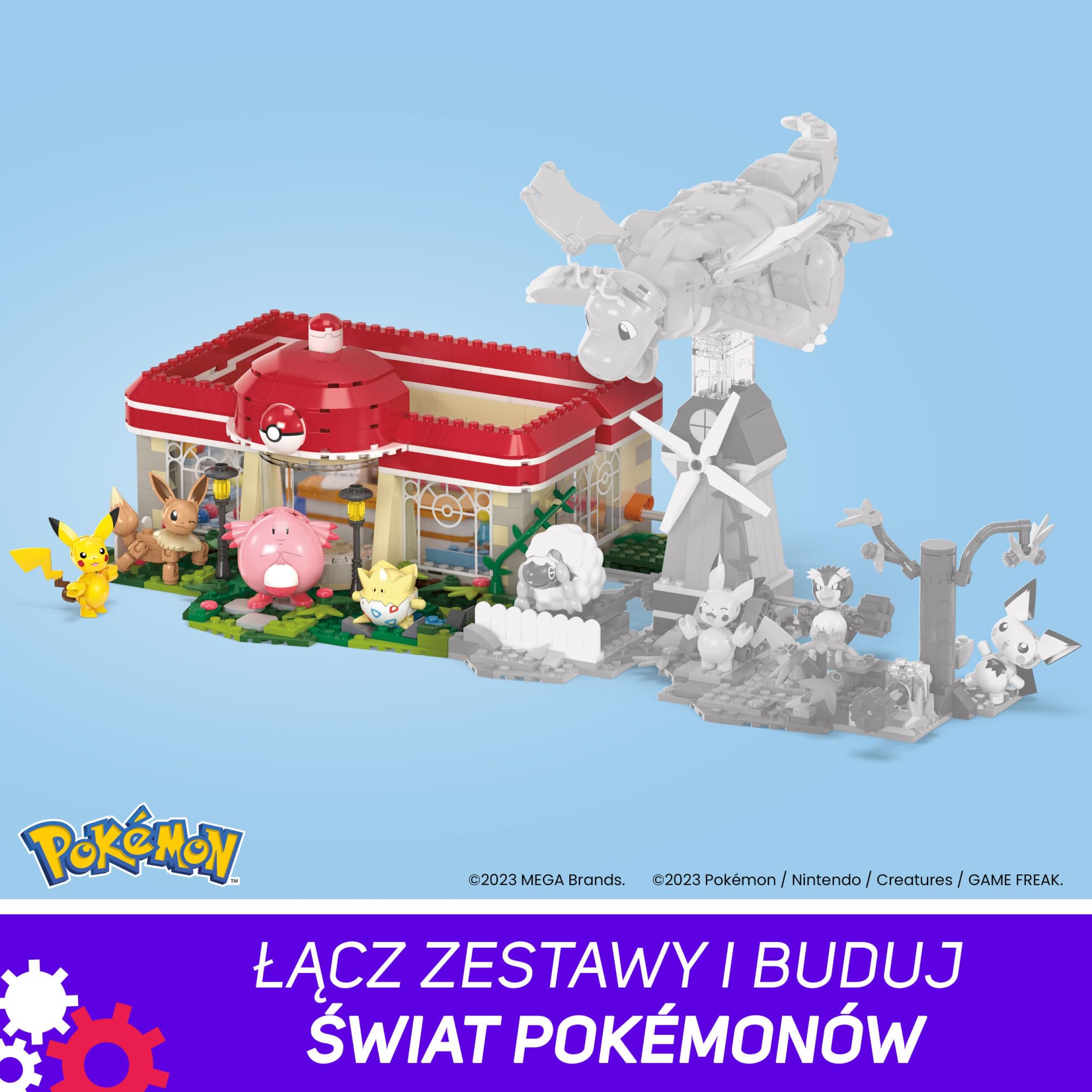 MEGA Pokemon Leśne Centrum Pokemonów Zestaw klocków 648 elementów, 4 figurki, prezent dla dzieci, HNT93