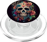 Vista 8 de PopSockets de flores de calavera de azúcar intercambiables PopGrip