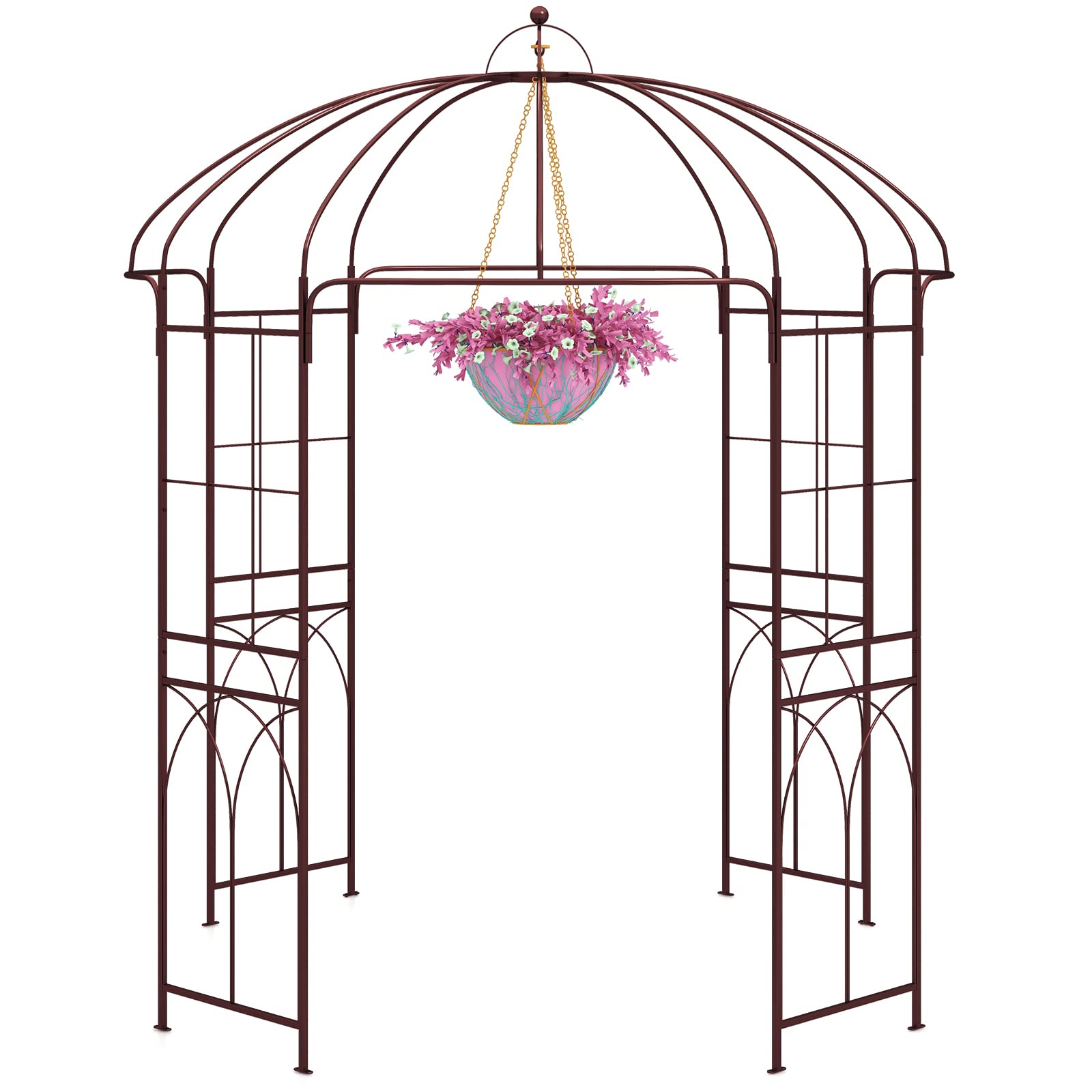 GOPLUS Rosenbogen aus Metall, Gartenbogen stabil mit Rankgitter für Kletterpflanzen & Hochzeit, 211x211x256cm Rosenpavillon Torbogen Rankbogen wetterfest für Garten & Hinterhof