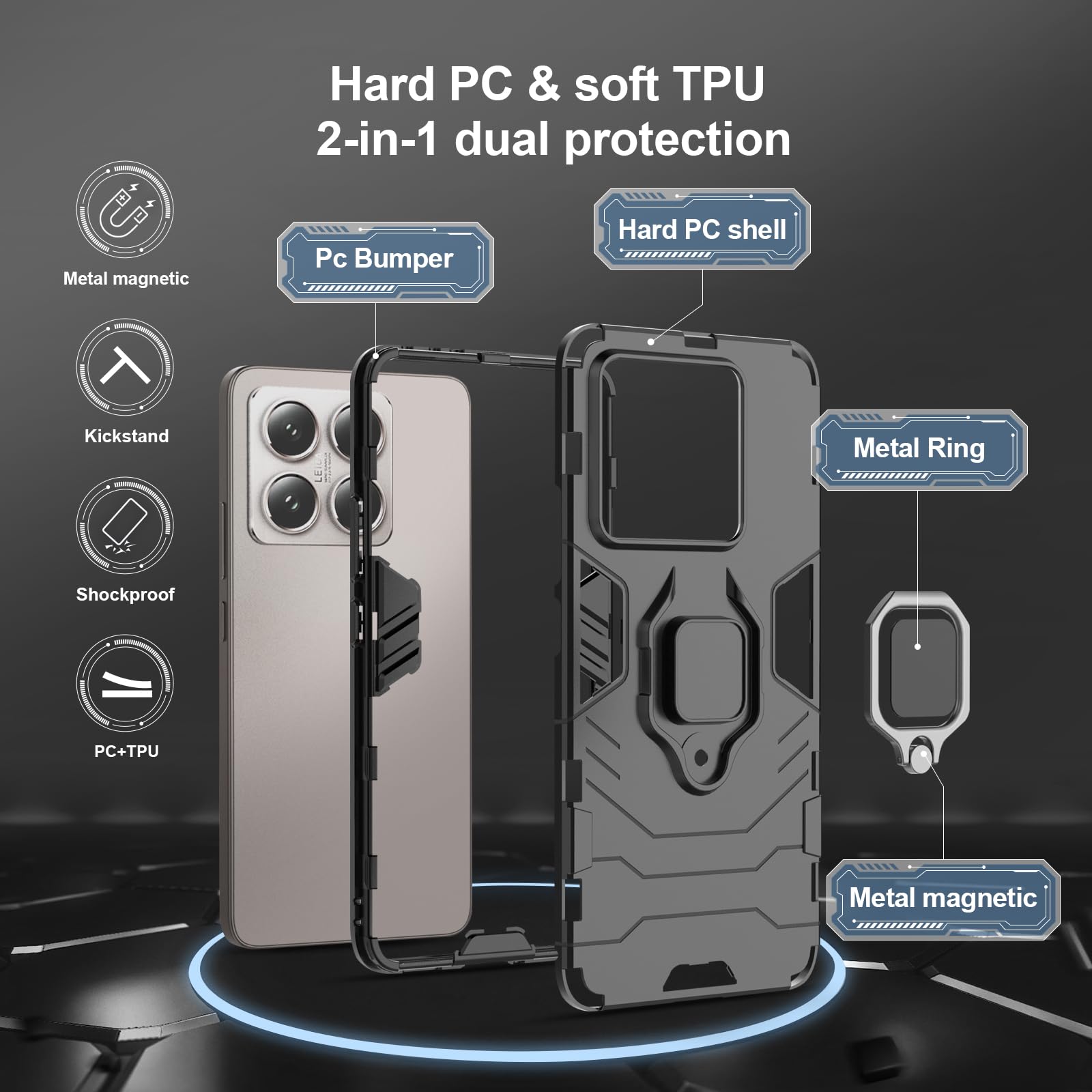 Funda para Xiaomi Redmi Note 15 Pro 5G, Carcasa Antigolpes con Soporte anular metálico, Case Protectora de Grado Militar, Azul — view 253