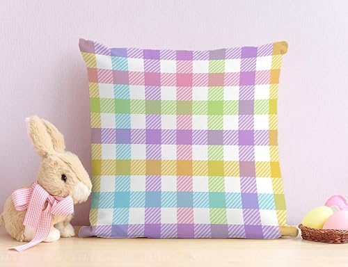 Miniatura 6 de Nepnuser Juego de 4 fundas de almohada a cuadros de búfalo de Pascua de 18 x 18 pulgadas, decoración de fiesta de primavera para cama, sofá,