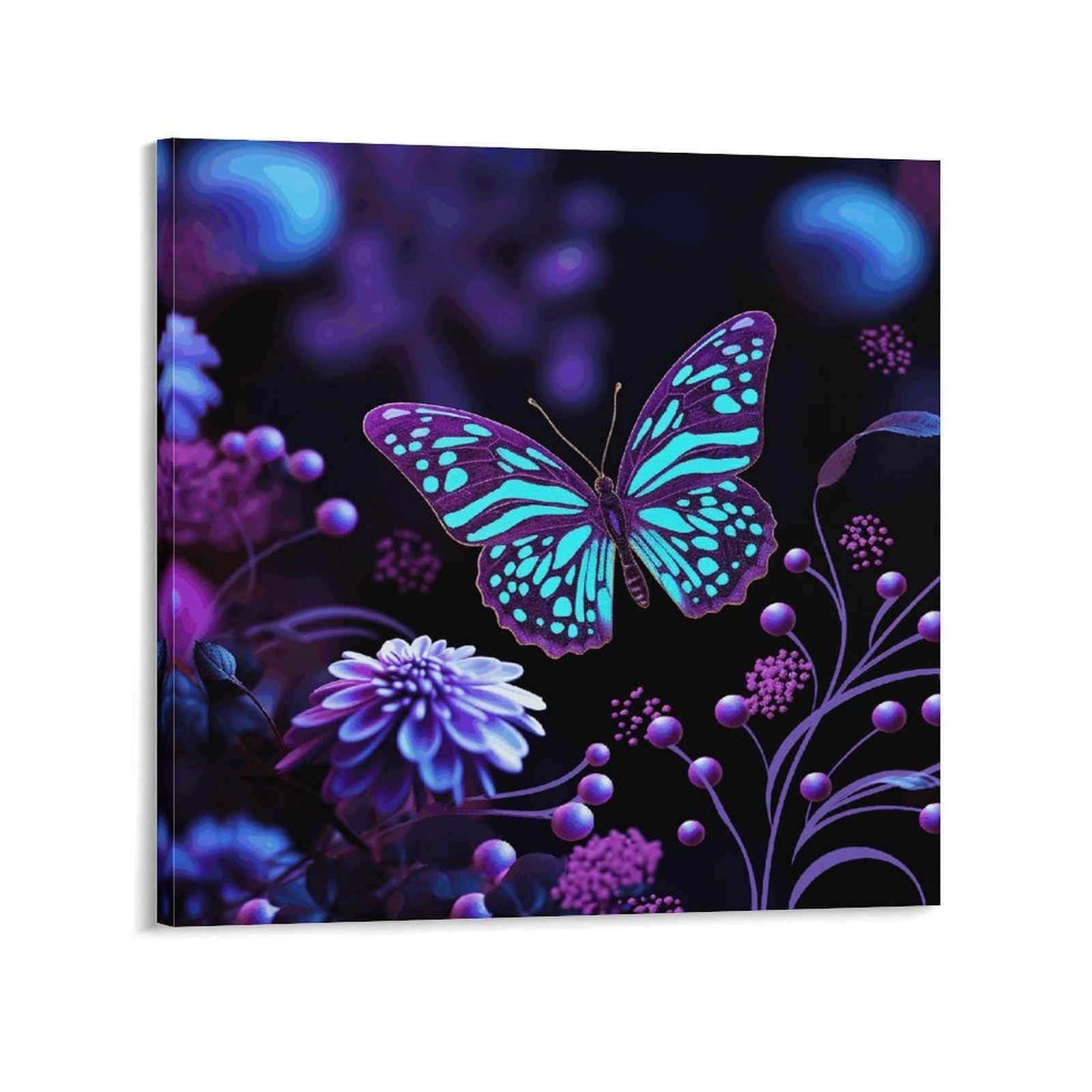 Purple Butterfly And Flowers Canvas Wall Art for Bedroom 20x20inch(50x50cm) Canvas Prints Artwork for Walls Modern Picture Artwork Painting for Living Room Aesthetic Wall Paintings for Bathroom Kitche