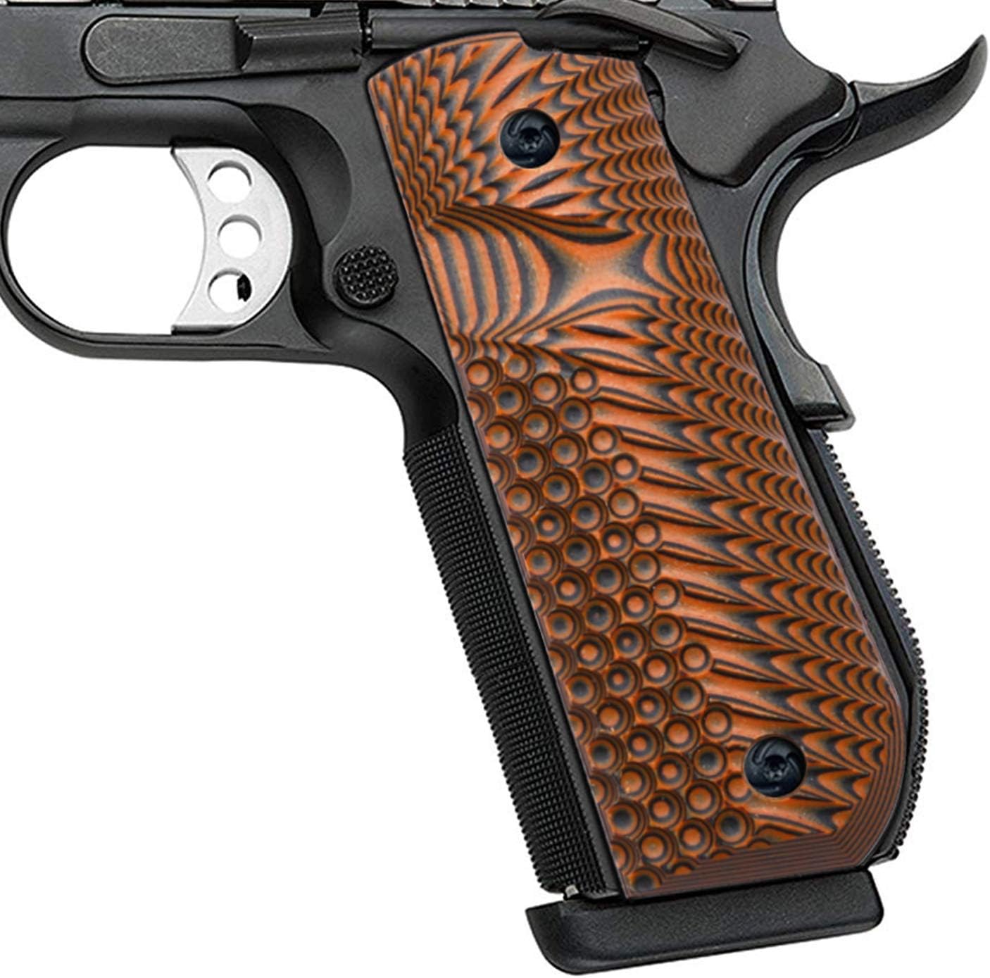 Guuun 1911 Grips G10, Full Size Government Grips, Bobtail Round Butt Cut, Eagle Wing Golf Texture