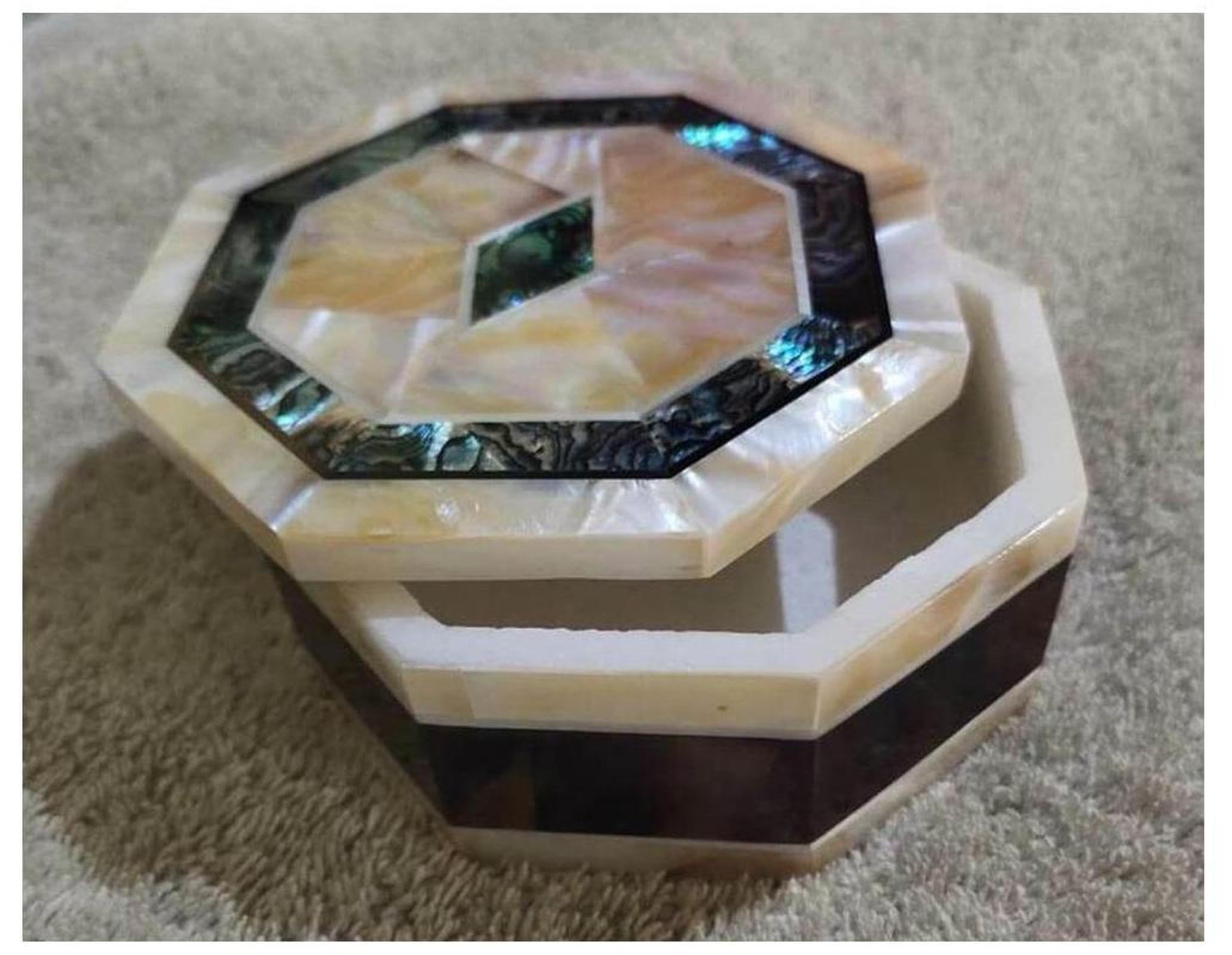 Joyero de mothre of Pearl I MOP, caja de collar de piedras preciosas, caja de eslabones de concha de abulón, tobillera de 6 x 6 pulgadas