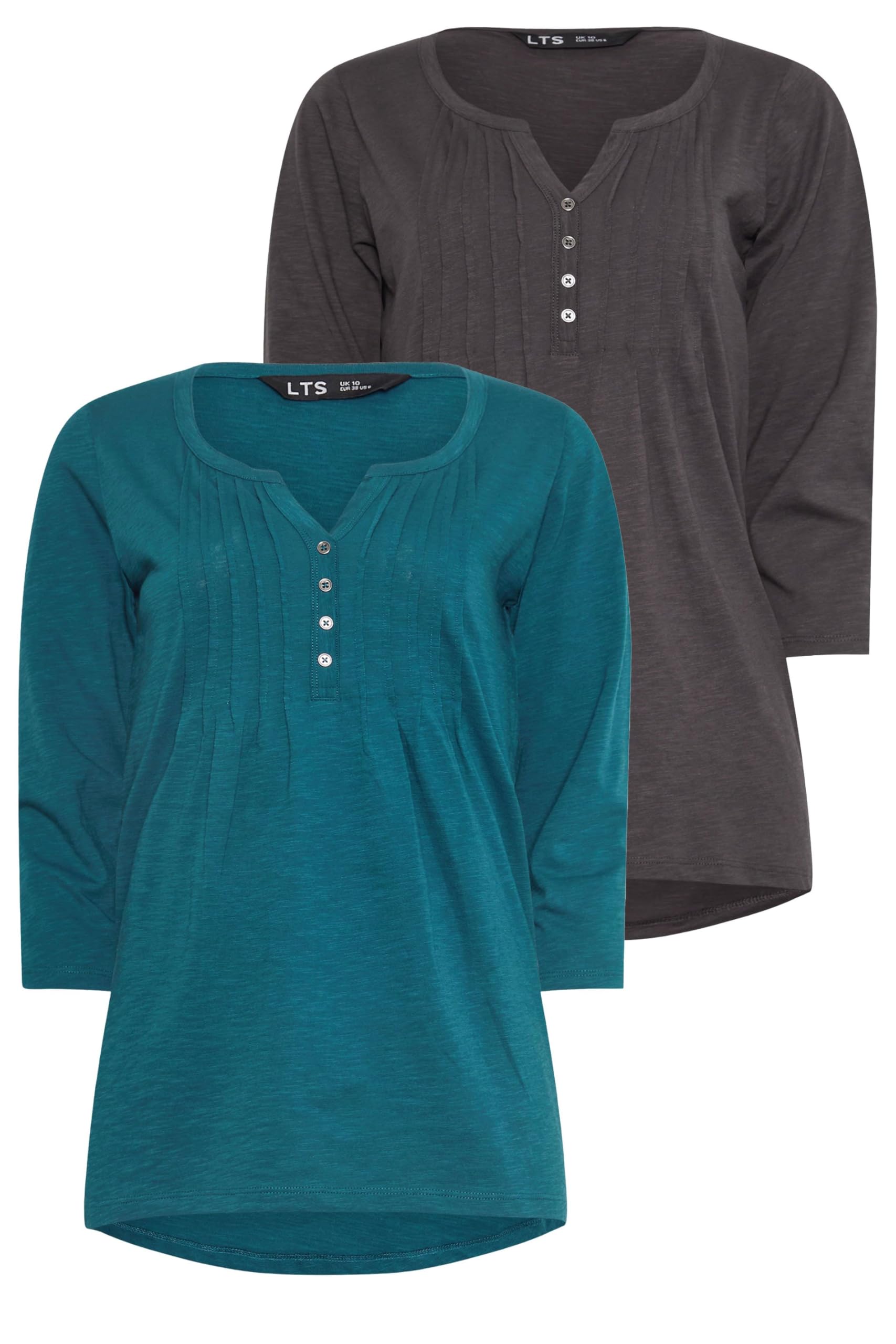 Long Tall Sally Teal Cotton 3/4 Sleeve Notch Neck Henley Tops - Pack of 2