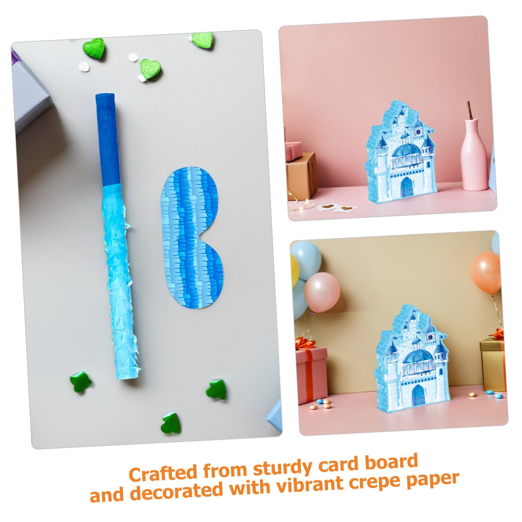 BESTonZON Weihnachtliche Schloss-piñata Blaue Winter-deko aus Hängender Süßigkeitenhalter mit und Augenbinde Vielseitiges Partyspiel für Kindergeburtstag und Festliche Anlässe