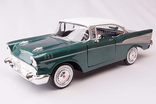 Miniatura 5 de 1957 Chevy Bel Air Green Escala 1/24 Diecast Model Toy Car Motormax 73228