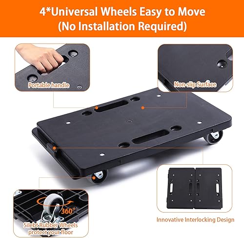 Miniatura 4 de Carro de muebles con 4 ruedas resistente, capacidad de 16 a 11 pulgadas, 500 libras, con ruedas, carrito plano pequeño con 2 cuerdas, 2 unidades,