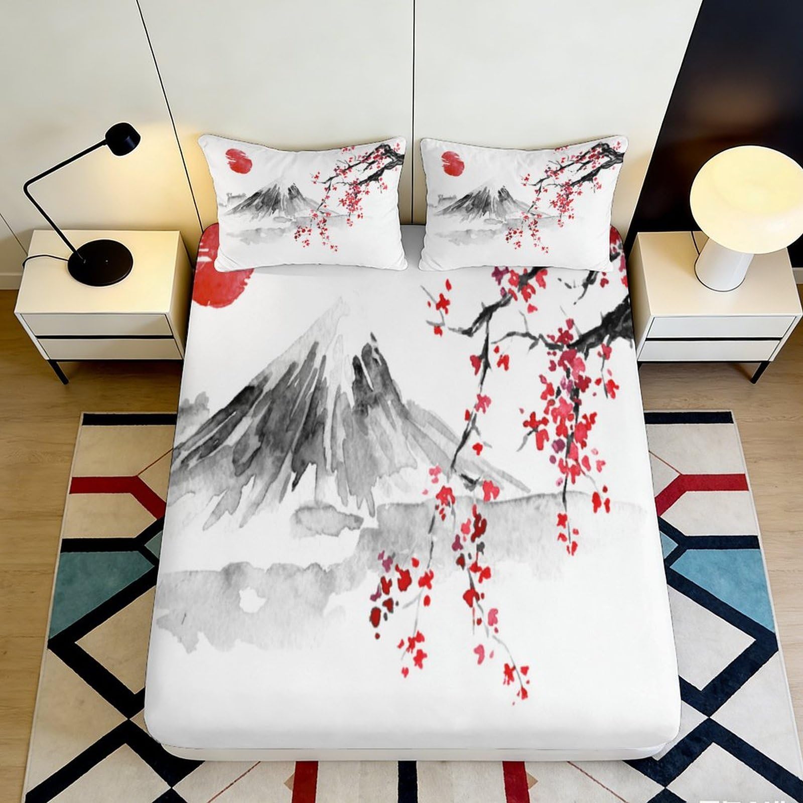 Pnayamiorkfel Style-3 3D Printed Sakura Blossom Fitted Sheet Microfiber Soft Mountain Landscape Mattress Cover For Bedroom Dorm Decor 90X200x25cm
