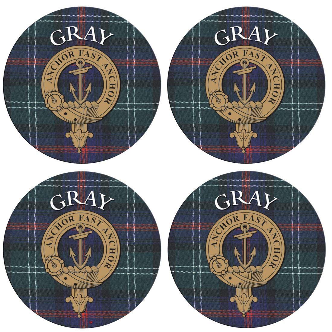 Gray Scottish Clan Family Name Round Cork Backed Coasters Set of 4