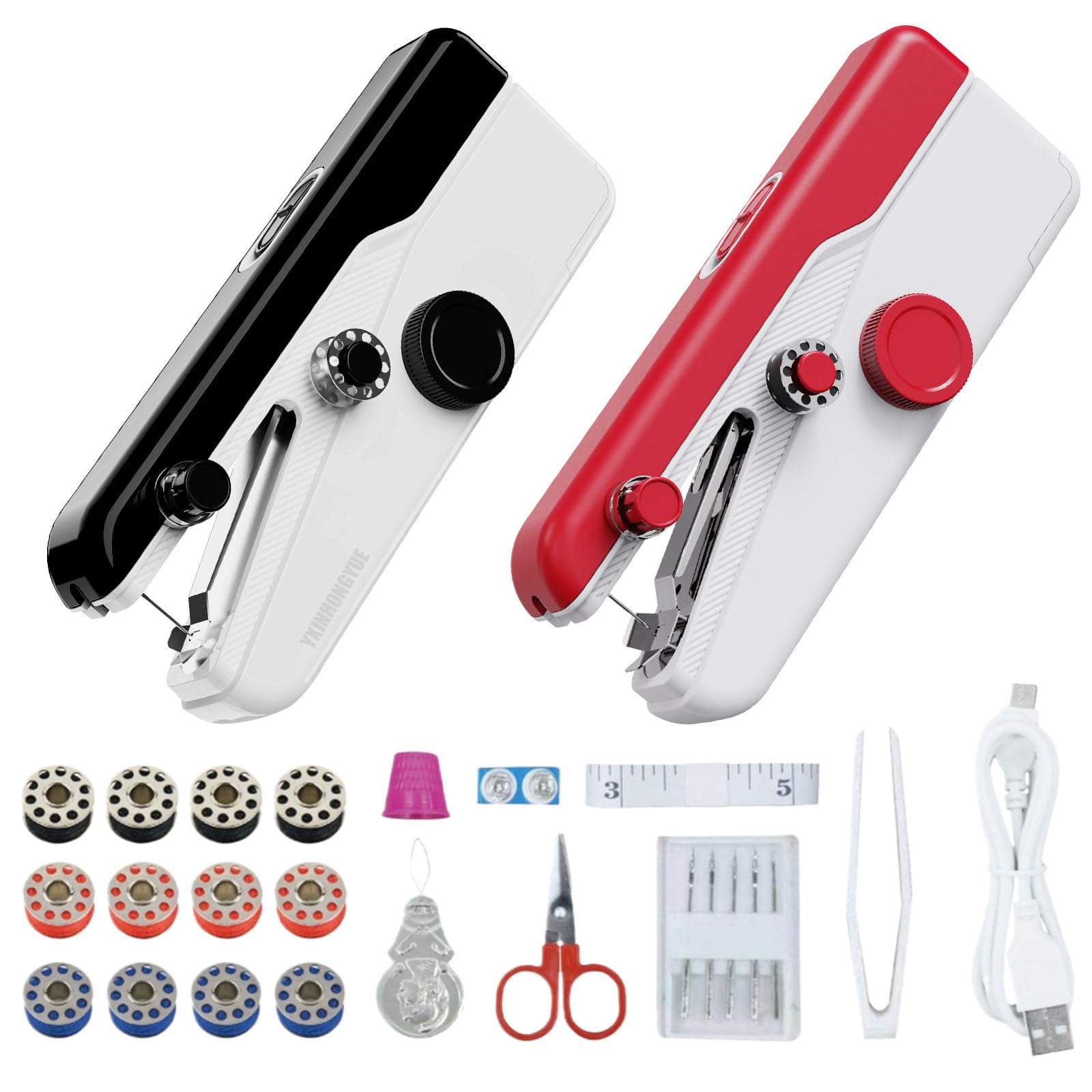 2 Piezas Máquina de Coser de Emergencia de Mano, 2 Niveles Mini Kit de Costura para el hogar Ajustable Máquina Exquisita y portátil se Aplica a la Ropa, el Viaje en el hogar