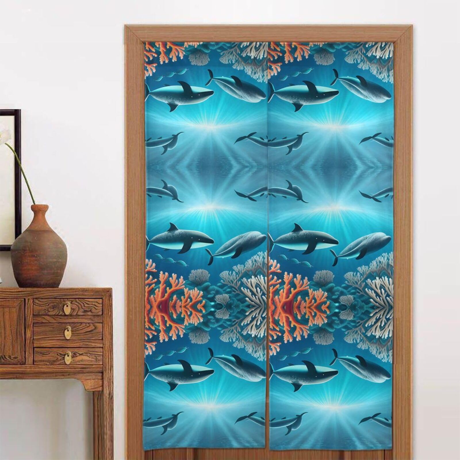 CNTDBU Whales under the sea Door Curtain 34x56 Inch-Room Divider Panel for Privacy, Entryway Screen for Kitchen Bedroom