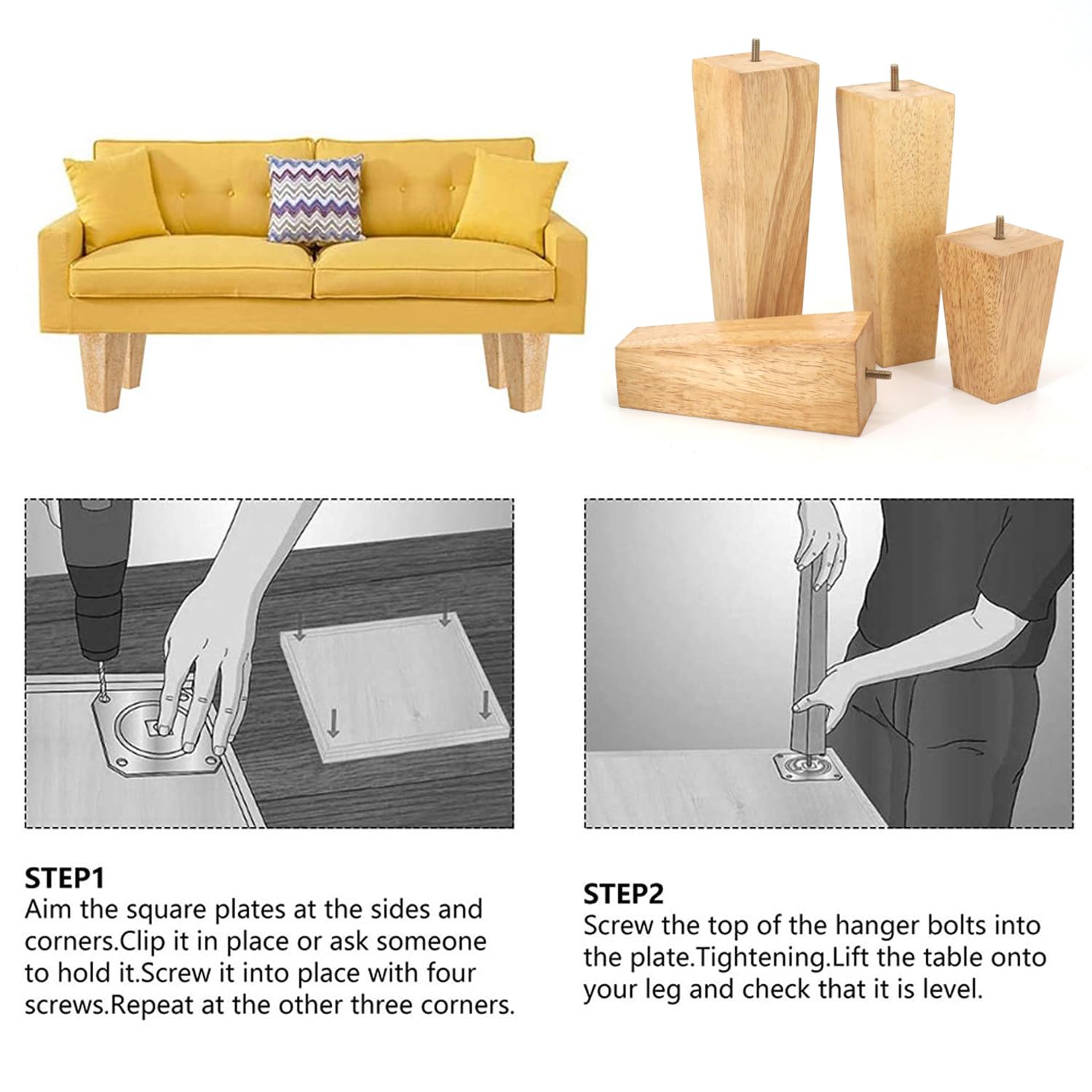 Set Di 4 Gambe Tavolo Inclinate 25cm Piedi Per Mobili In Legno Con Piastre Di Montaggio E Viti 51958192 - Foto 7