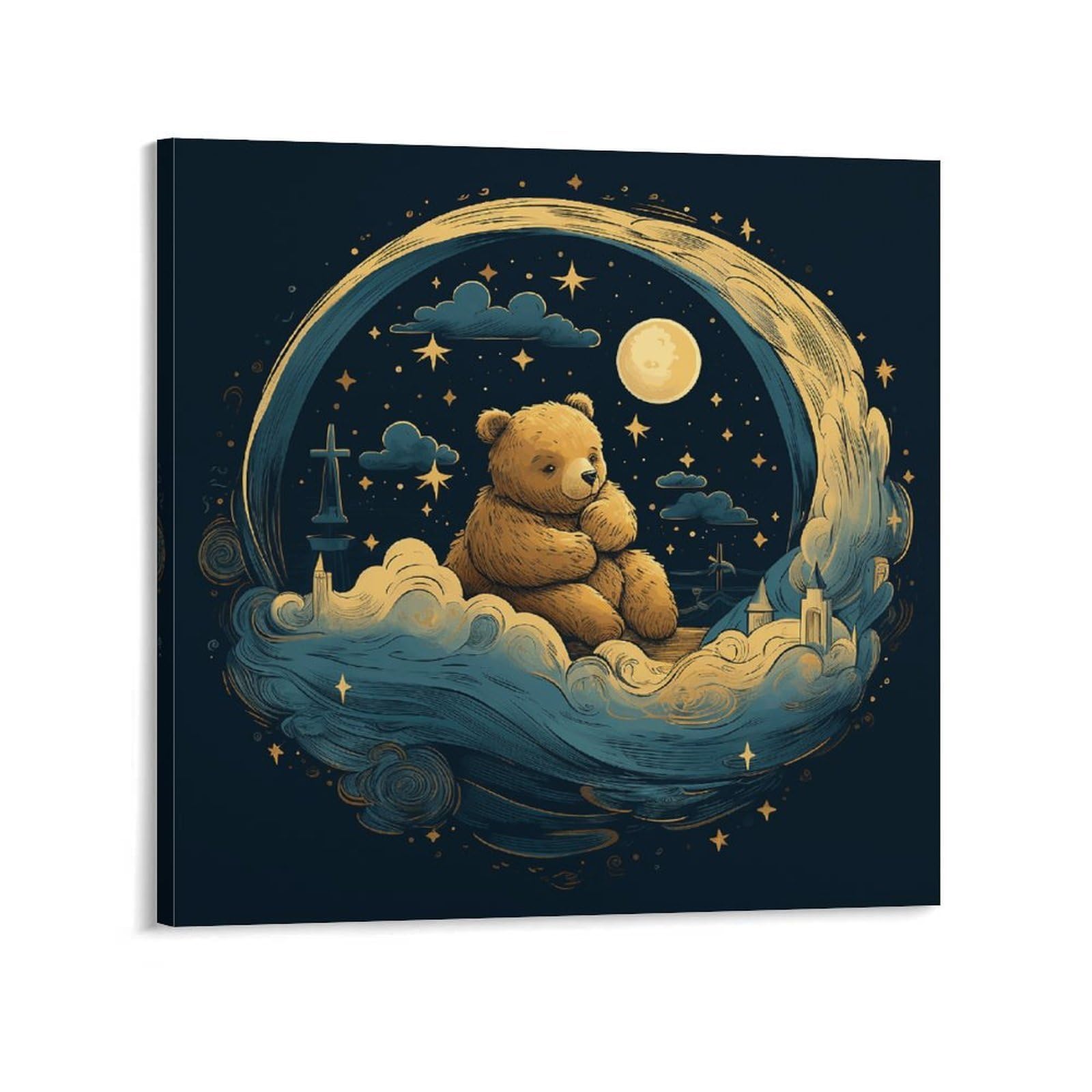 Bear on The Moon Canvas Wall Art for Bedroom 24x24inch(60x60cm) Canvas Prints Artwork for Walls Modern Picture Artwork Painting for Living Room Aesthetic Wall Paintings for Bathroom Kitchen Office Dec