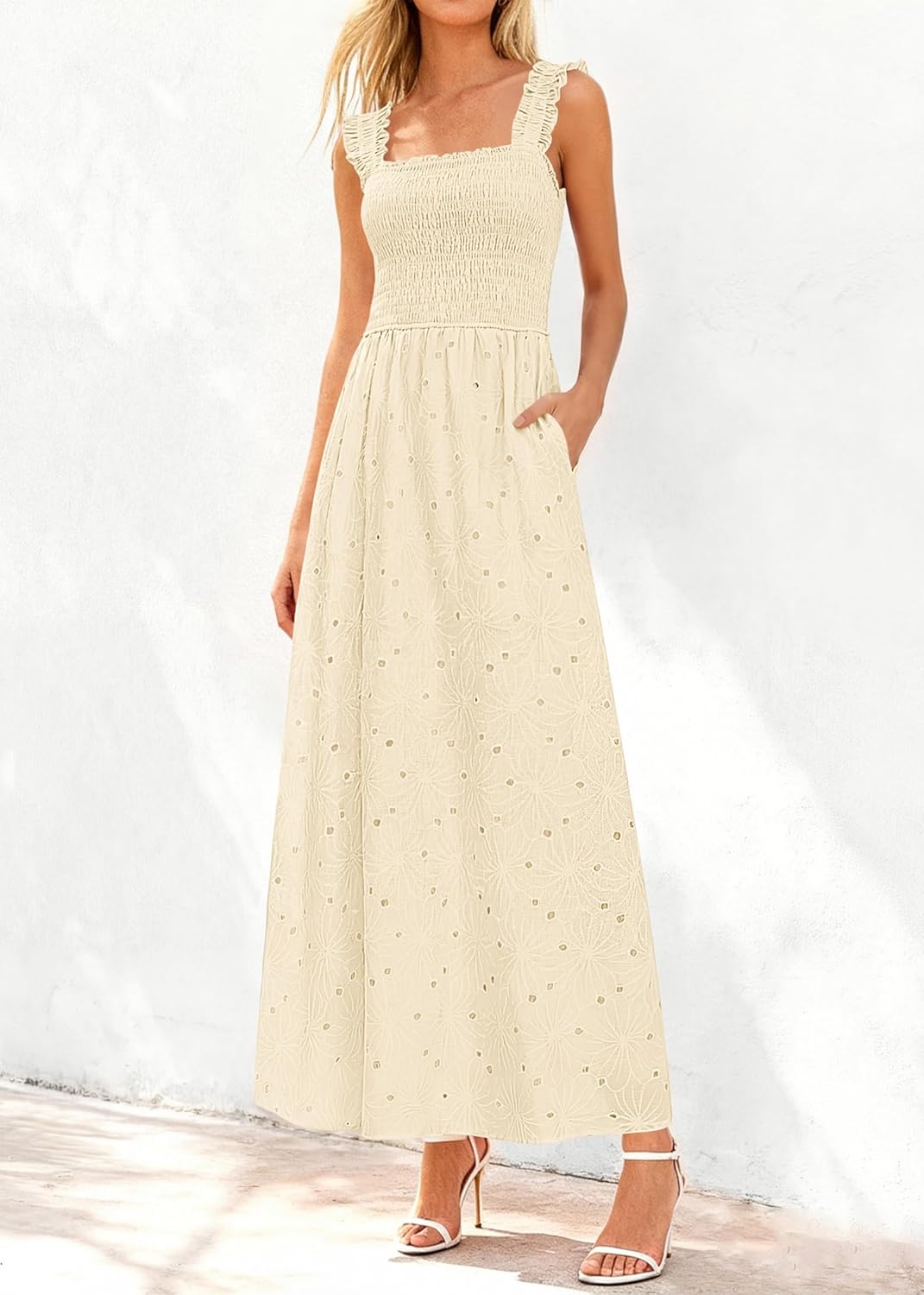 KIRUNDO Summer Lace Dress Vacation Outfits for Women 2026 Wedding Guest Dresses Maxi Beach Boho Sleeveless Cotton Sundress - Image 4