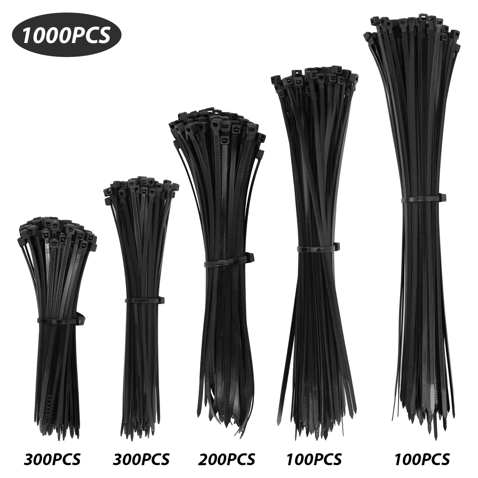 1000 Stück Nylon-Kabelbinder 10,2 Cm – 8,2 Kg Zugfestigkeit, Schwarz