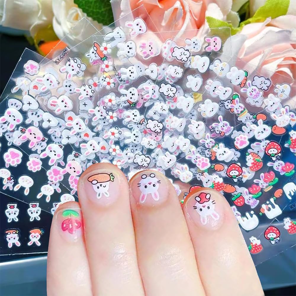 30 Sheets Kids Nail Stickers, 3D Self-Adhesive Nail Art Sticker, Cute Cartoon Nail Decals for Girls, DIY Manicure Decorations Birthday Christmas Gift