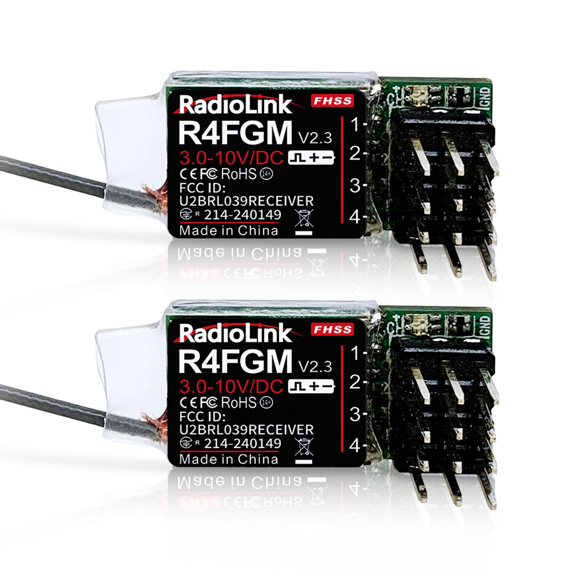 2.4Ghz R4FGM V2.3 RC Receivers 2pcs 4 Channels Integrated Gyro, Mini Size Receiver for 1:28 Scale Car/Boat, Works for Remote RC8X/RC4GS V3/RC6GS V3/T8S/T8FB/T12D/T16D