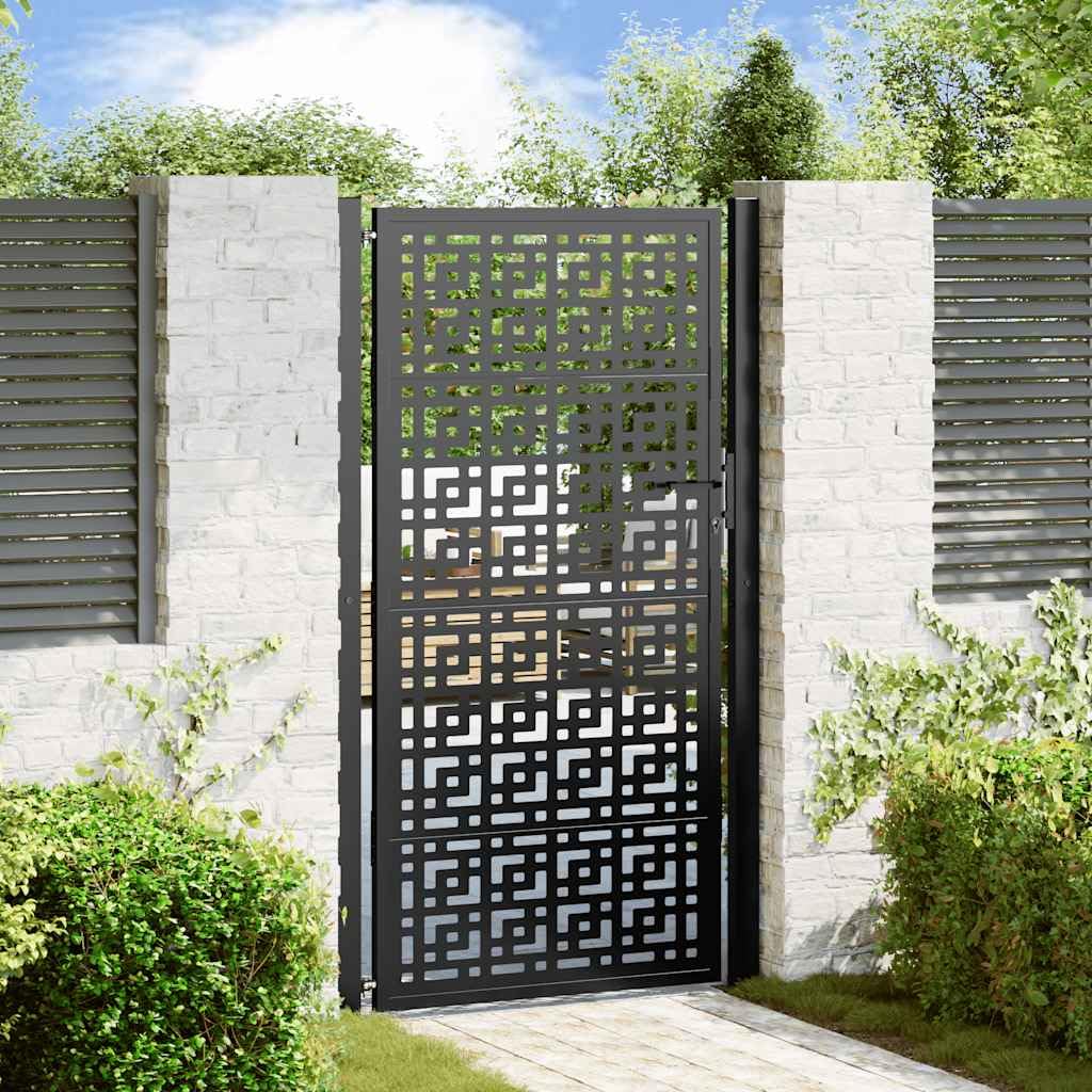 IKAYAA Puerta de Jardín 105x180 cm, Puerta para Valla con Sistema de Cerradura Acero Oxidado, diseño en Cruz