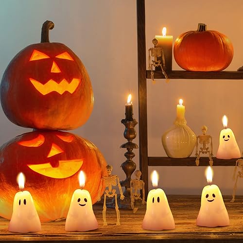 Miniatura 3 de Nuanchu 12 velas de calabaza fantasma de Halloween, divertidas velas perfumadas con forma espeluznante, mini lindas velas de cera para otoño,
