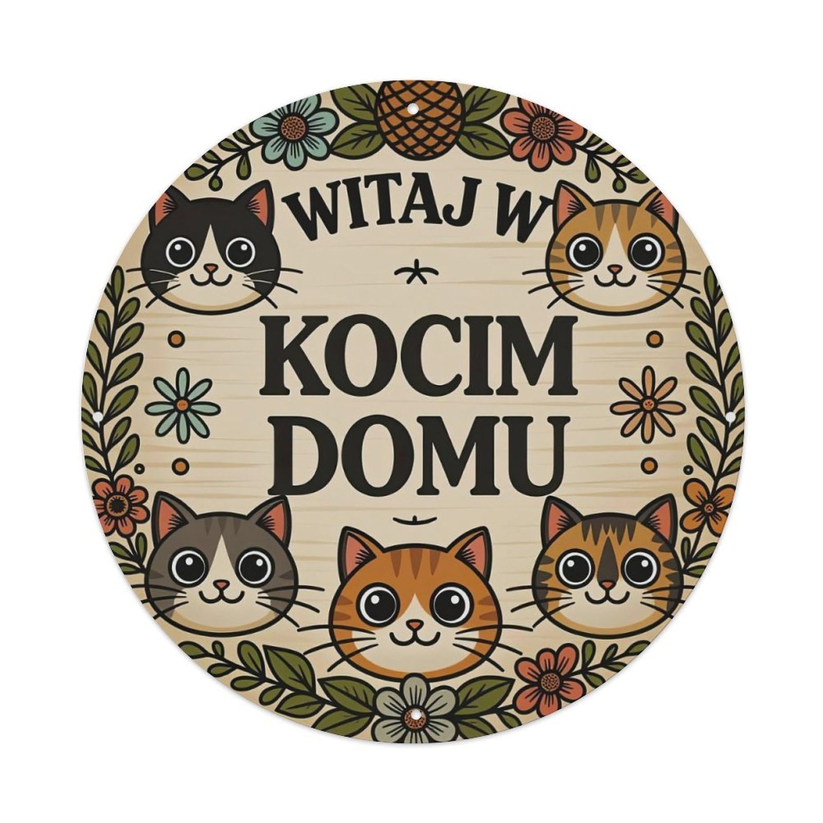 Cats Flowers Leaves Text Wood Metal Tin Sign