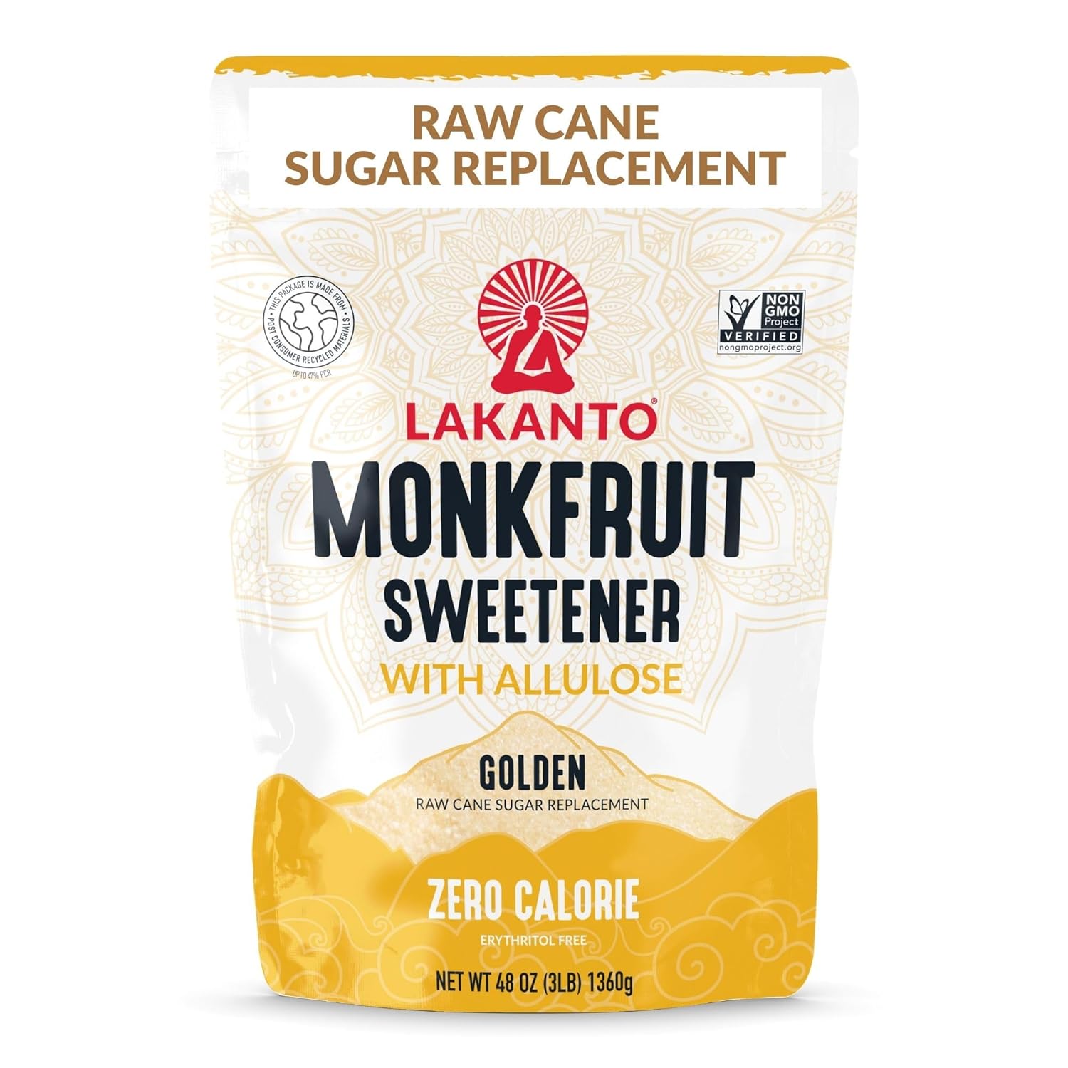 Product image of Lakanto Golden Monk Fruit Sweetener With Allulose, Raw Cane Sugar Substitute From Monk Fruit Extract, Raw Sugar Replacement for Baking, Coffee & Tea, Gluten Free, Low Carb, Non GMO, Keto, 3 LB Bag