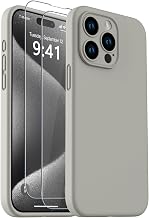 Genuine for iPhone 15 Pro Max Case, Liquid Silicone Case with [Tempered Glass Screen Protector] [Full Camera Protection], Soft Anti-Scratch Microfiber Lining Phone Case