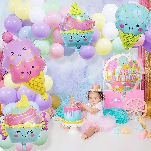 Miniatura 5 de 6 globos de papel de aluminio de helado para decoraciones de fiesta, globos de Mylar para baby shower, fiesta de cumpleaños de verano Hawaii Luau