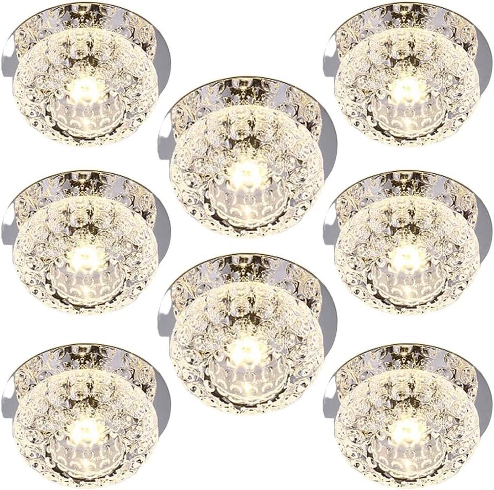 8 Pack LED Downlight Crystal Baffle Trim Colored LED Recessed Downlight Round Crystal Spotlight Daylight Retrofit Downlight for Living Room, Kitchen Lighting Cut Size: 50-80mm