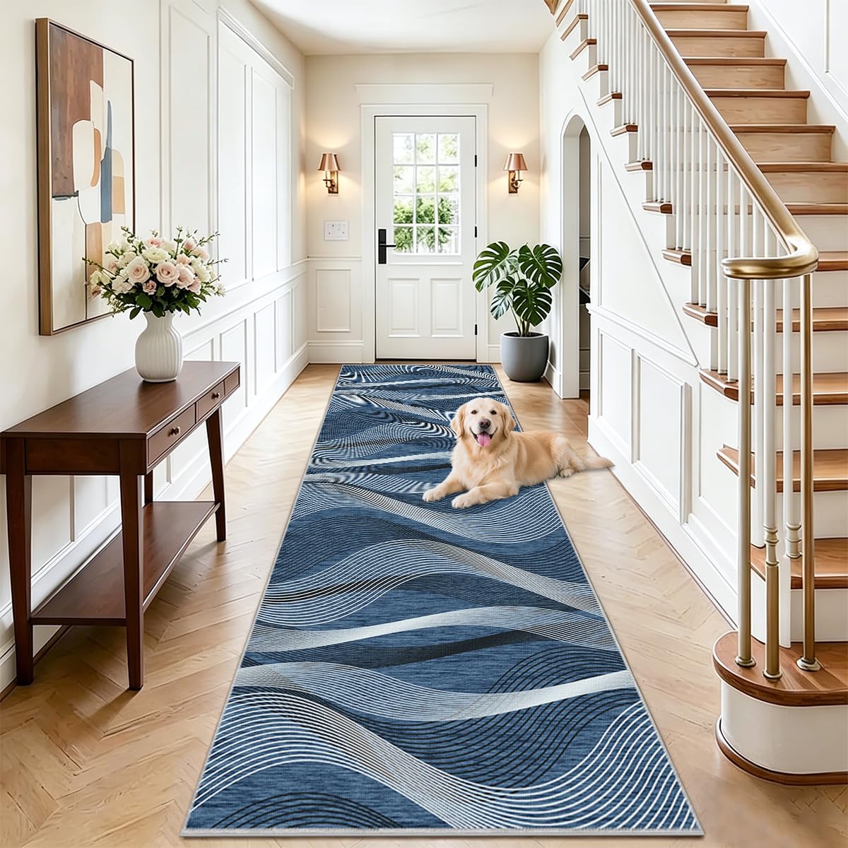 AYHSMNOU Extra Long Runner Rugs for Hallway Non Slip Kitchen Mat Hallway Hall Runner Narrow Rugs Washable Entrance Mat Water Absorbent Runner Mat for Kitchen Living Room Hallway Blue 70 x 180cm