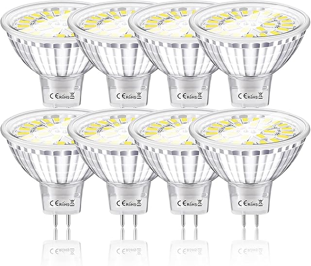Bonnov MR16 LED Bulbs, GU5.3 Bi-Pin Base LED Light Bulbs, 5W (Equivalent to 50W Halogen) Spotlight Bulb, Cool White 6000K, Non Dimmable - Pack of 8