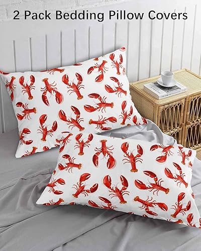 Miniatura 3 de Fundas de almohada de tamaño estándar con diseño de animales marinos de langosta roja, paquete de 2 fundas de almohada suaves decorativas para sofá