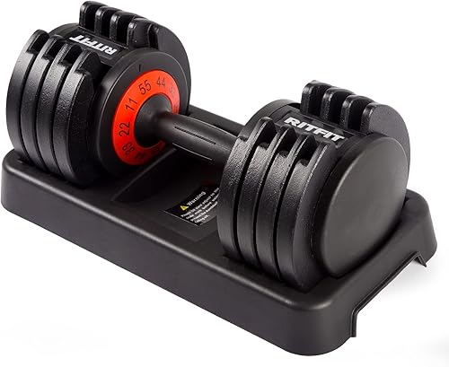 RitFit Mancuerna ajustable, 11-55 libras para entrenamiento de fuerza, ajuste rápido de peso libre con mango giratorio, mancuernas de fitness para